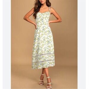 Lulus See the Blooms White Floral Print Tie-Strap Midi Dress Size Small